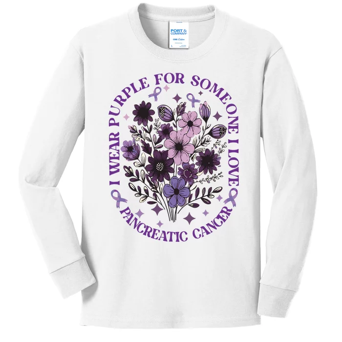 I Wear Purple For Pancreatic Cancer Wildflower Pancreatic Cancer Awarenes Kids Long Sleeve Shirt