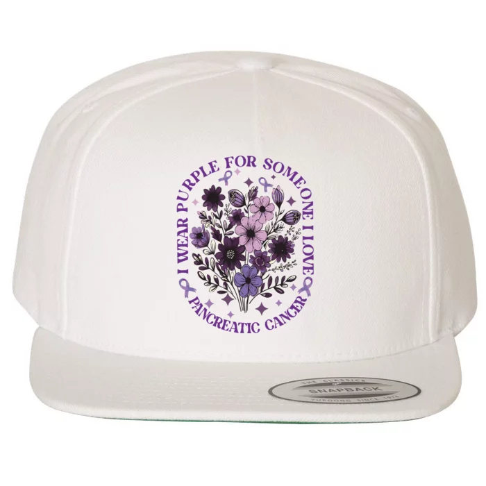 I Wear Purple For Pancreatic Cancer Wildflower Pancreatic Cancer Awarenes Wool Snapback Cap