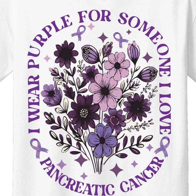 I Wear Purple For Pancreatic Cancer Wildflower Pancreatic Cancer Awarenes Kids T-Shirt