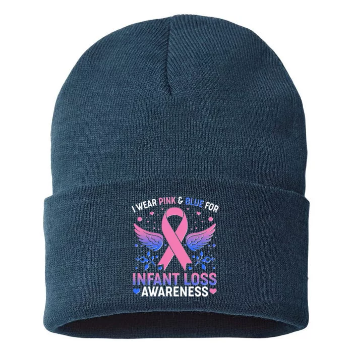 I Wear Pink And Blue For Infant Loss Awareness Sustainable Knit Beanie