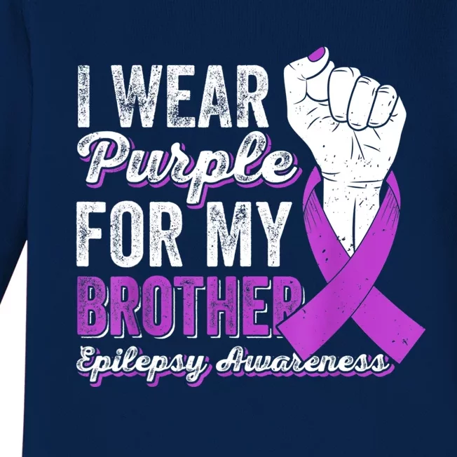 I Wear Purple For My Brother Ribbon Epilepsy Awareness Baby Long Sleeve Bodysuit