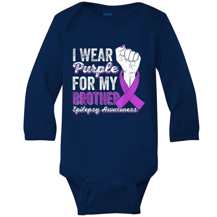 I Wear Purple For My Brother Ribbon Epilepsy Awareness Baby Long Sleeve Bodysuit