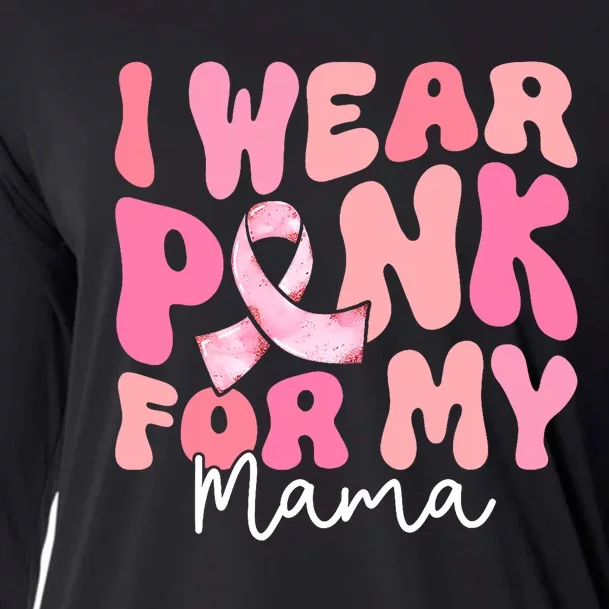 I Wear Pink For My Mama Breast Cancer Groovy Support Squads Cooling Performance Long Sleeve Crew