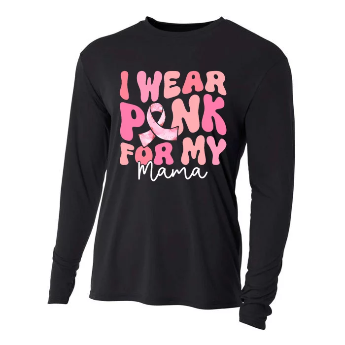 I Wear Pink For My Mama Breast Cancer Groovy Support Squads Cooling Performance Long Sleeve Crew