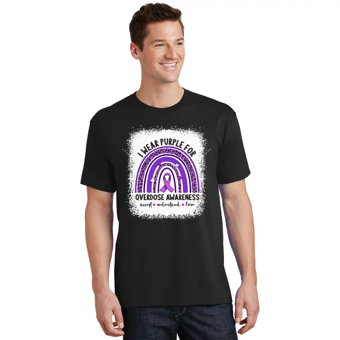 I Wear Purple For Overdose Awareness Boho Rainbow Ribbon T-Shirt