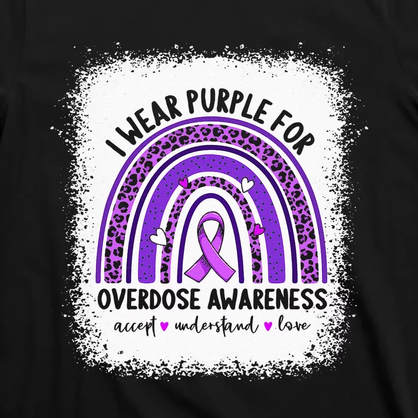 I Wear Purple For Overdose Awareness Boho Rainbow Ribbon T-Shirt