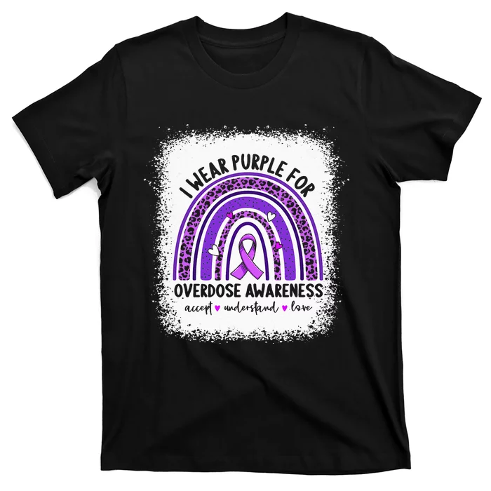 I Wear Purple For Overdose Awareness Boho Rainbow Ribbon T-Shirt