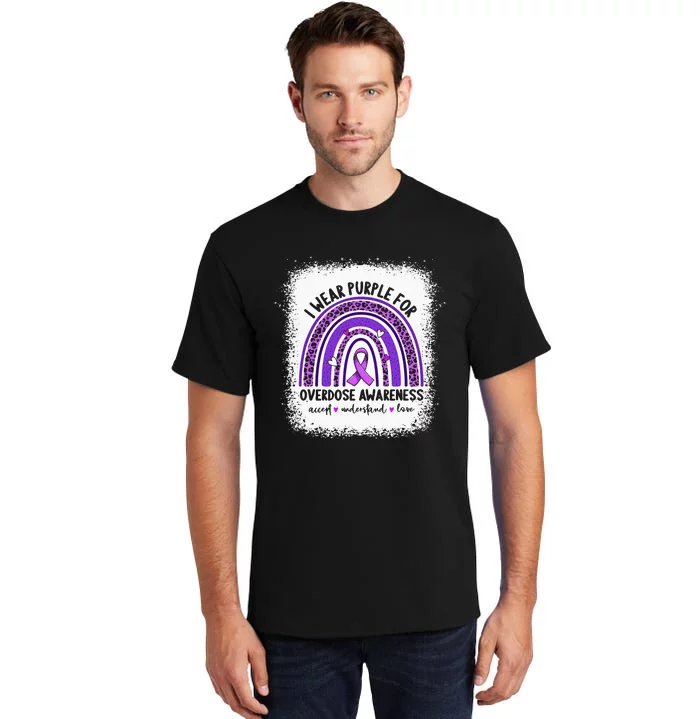 I Wear Purple For Overdose Awareness Boho Rainbow Ribbon Tall T-Shirt