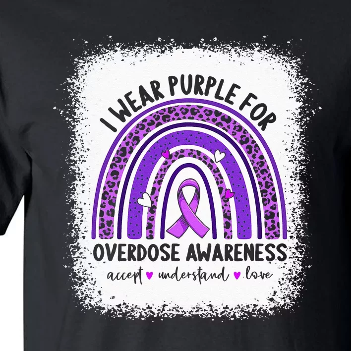 I Wear Purple For Overdose Awareness Boho Rainbow Ribbon Tall T-Shirt