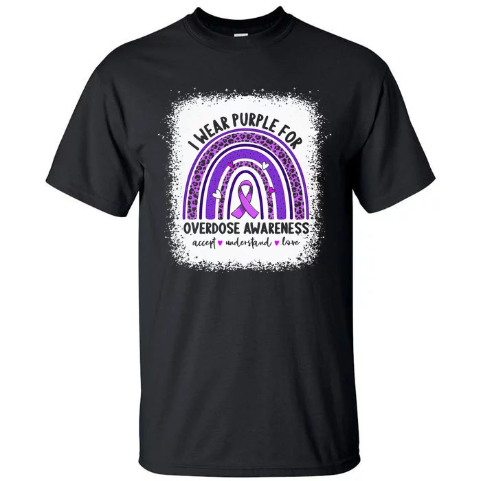 I Wear Purple For Overdose Awareness Boho Rainbow Ribbon Tall T-Shirt