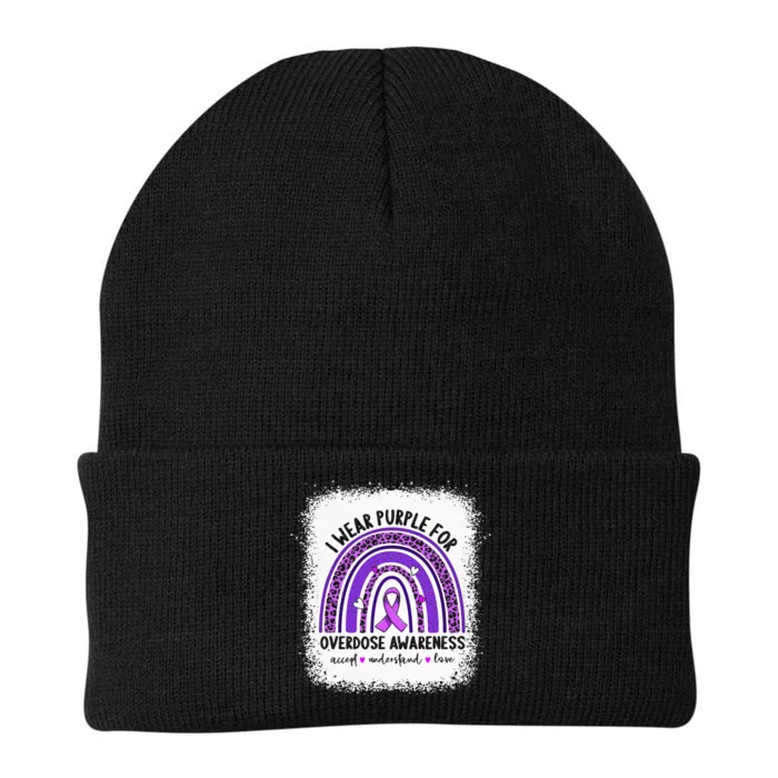 I Wear Purple For Overdose Awareness Boho Rainbow Ribbon Knit Cap Winter Beanie