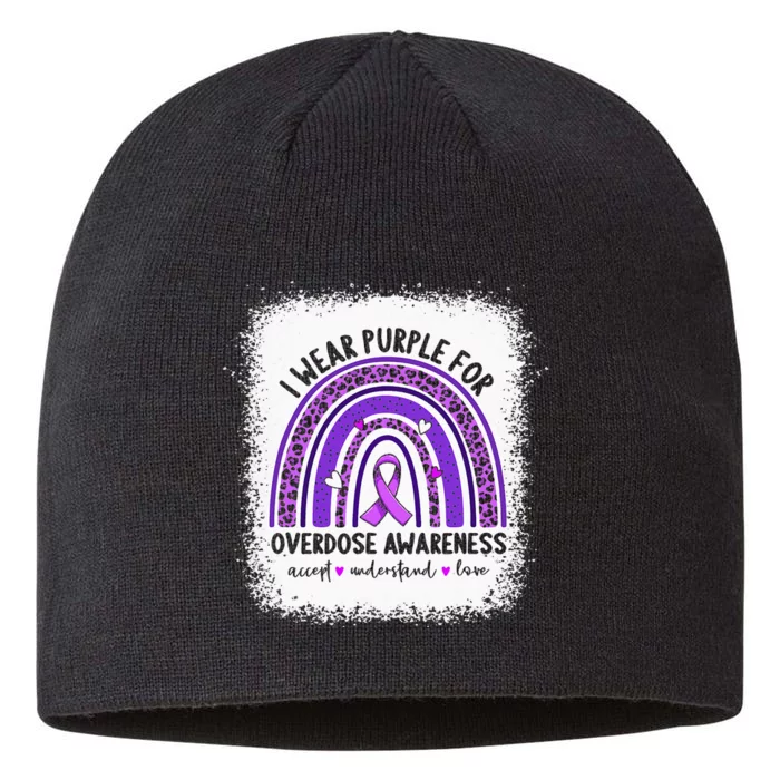 I Wear Purple For Overdose Awareness Boho Rainbow Ribbon 8 1/2in Sustainable Knit Beanie