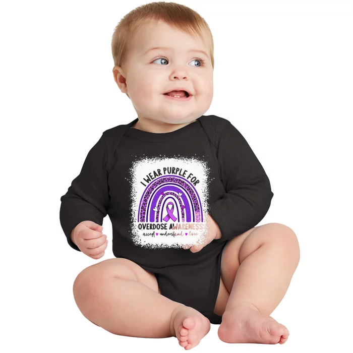 I Wear Purple For Overdose Awareness Boho Rainbow Ribbon Baby Long Sleeve Bodysuit