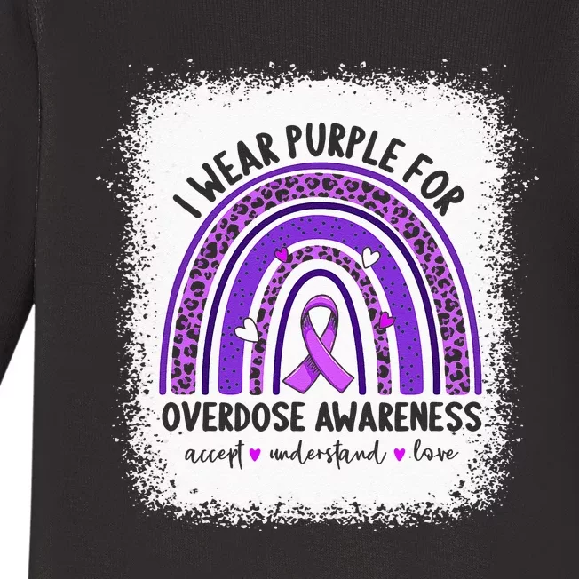 I Wear Purple For Overdose Awareness Boho Rainbow Ribbon Baby Long Sleeve Bodysuit