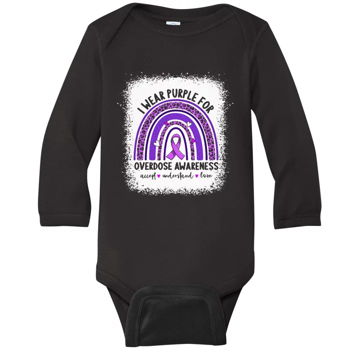 I Wear Purple For Overdose Awareness Boho Rainbow Ribbon Baby Long Sleeve Bodysuit