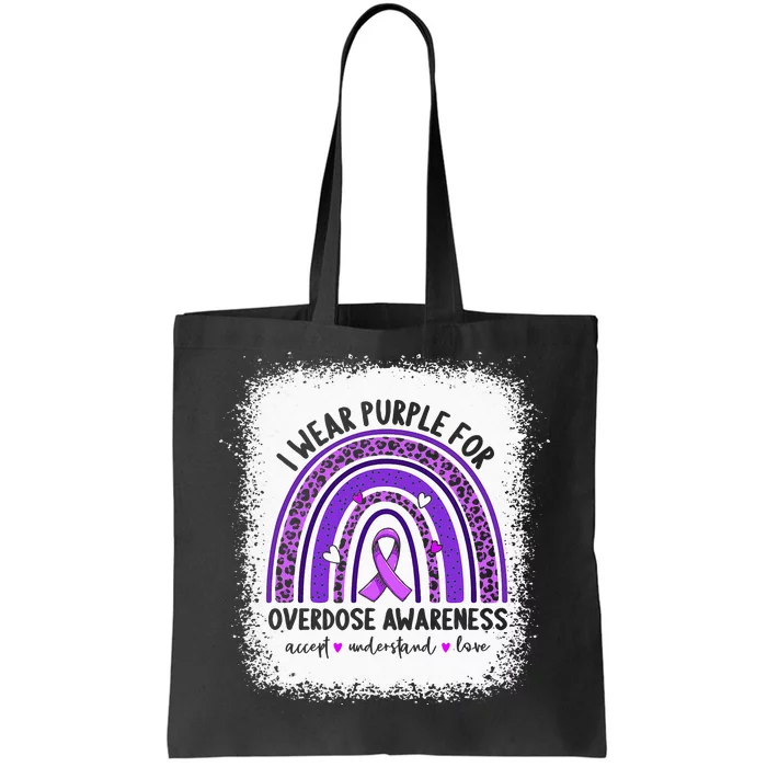 I Wear Purple For Overdose Awareness Boho Rainbow Ribbon Tote Bag