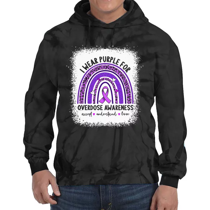 I Wear Purple For Overdose Awareness Boho Rainbow Ribbon Tie Dye Hoodie