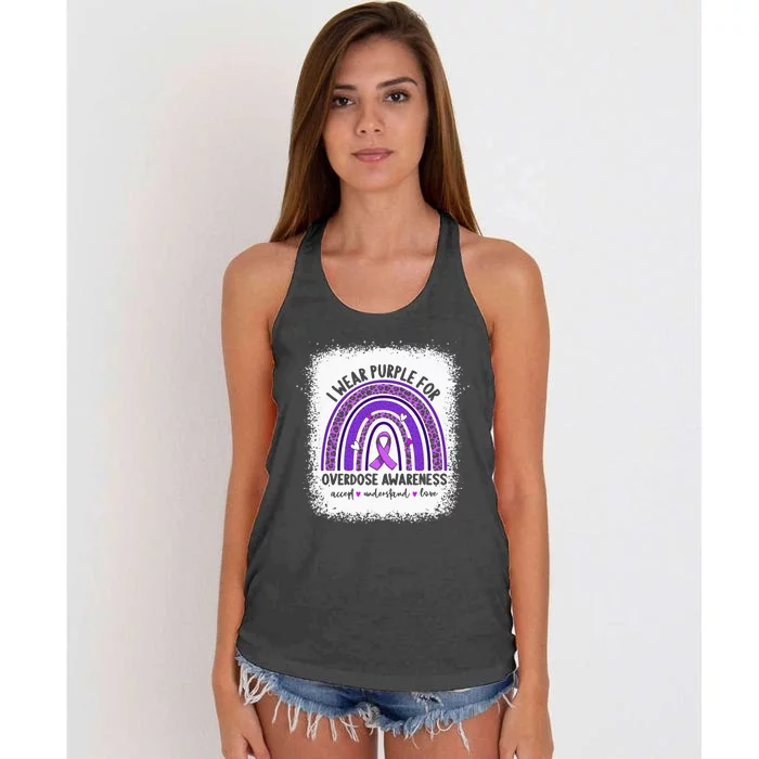 I Wear Purple For Overdose Awareness Boho Rainbow Ribbon Women's Knotted Racerback Tank