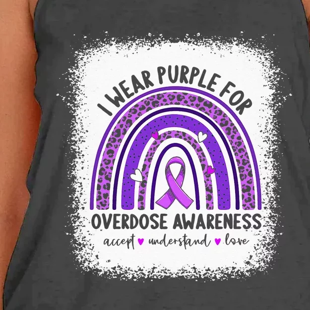 I Wear Purple For Overdose Awareness Boho Rainbow Ribbon Women's Knotted Racerback Tank