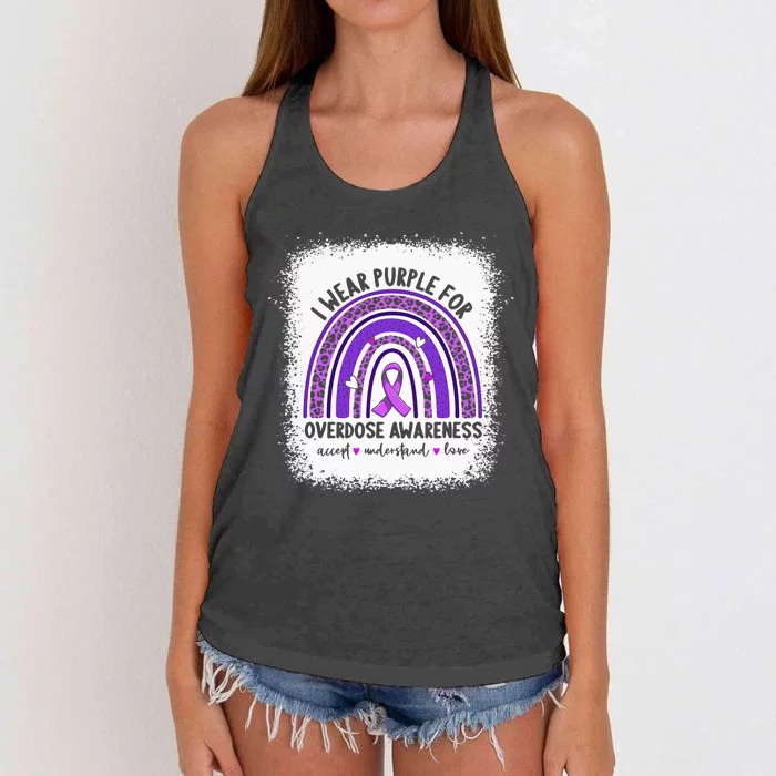 I Wear Purple For Overdose Awareness Boho Rainbow Ribbon Women's Knotted Racerback Tank