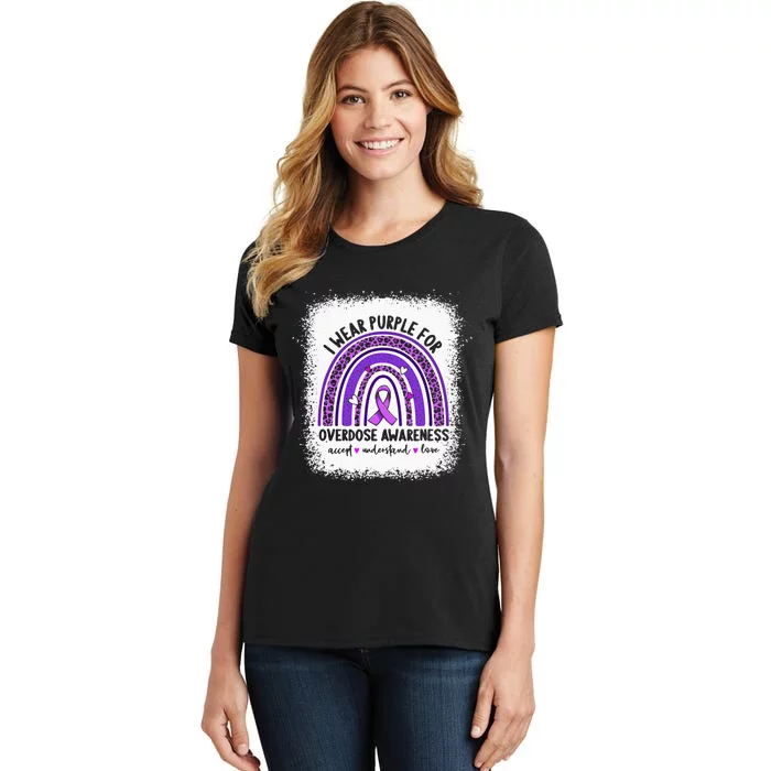 I Wear Purple For Overdose Awareness Boho Rainbow Ribbon Women's T-Shirt