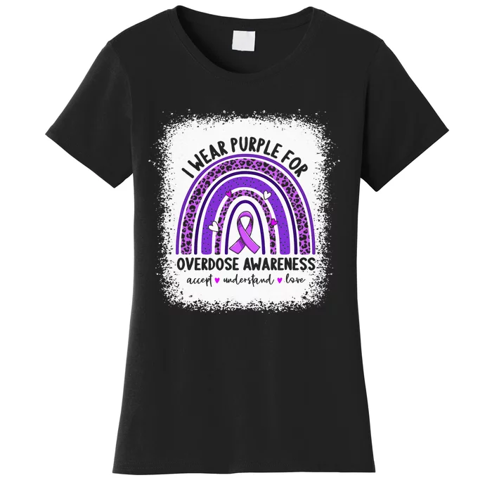 I Wear Purple For Overdose Awareness Boho Rainbow Ribbon Women's T-Shirt