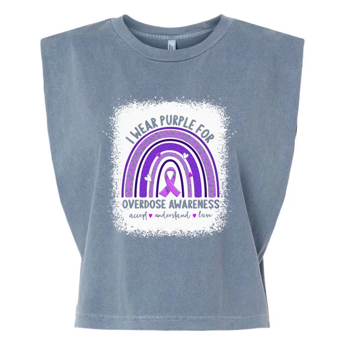 I Wear Purple For Overdose Awareness Boho Rainbow Ribbon Garment-Dyed Women's Muscle Tee