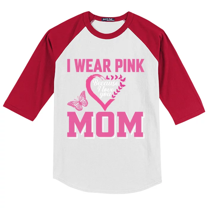 I Wear Pink For My Mom Breast Cancer Warrior Support Squad Gift Kids Colorblock Raglan Jersey