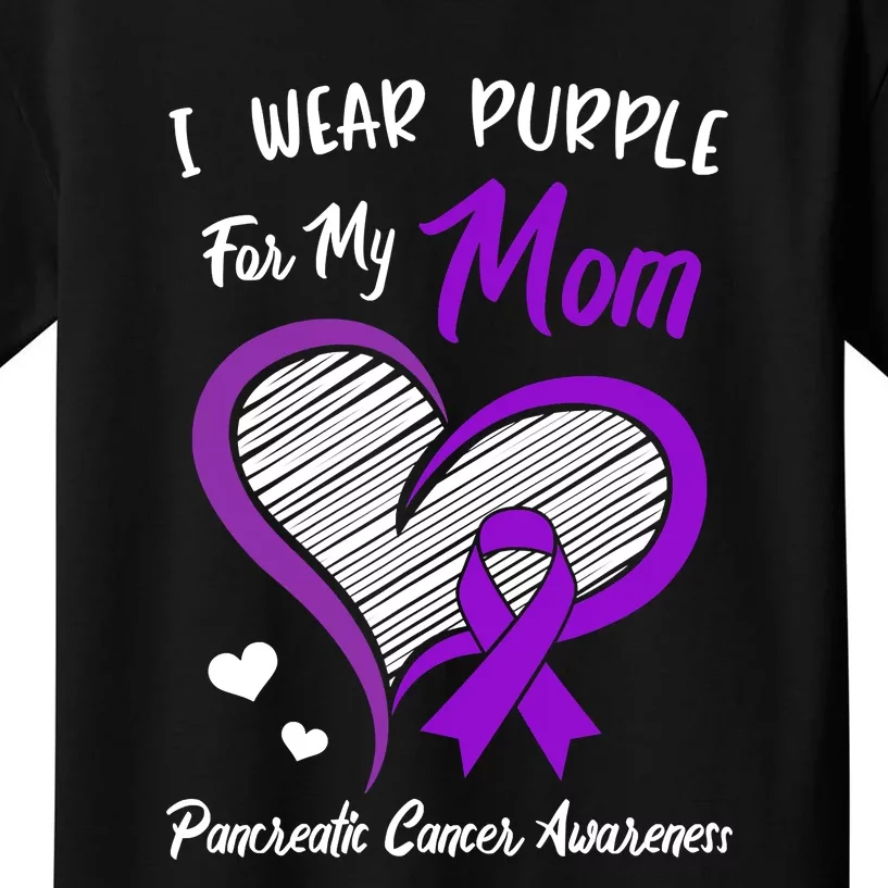 I Wear Purple For My Mom Pancreatic Cancer Awareness Cute Kids T-Shirt