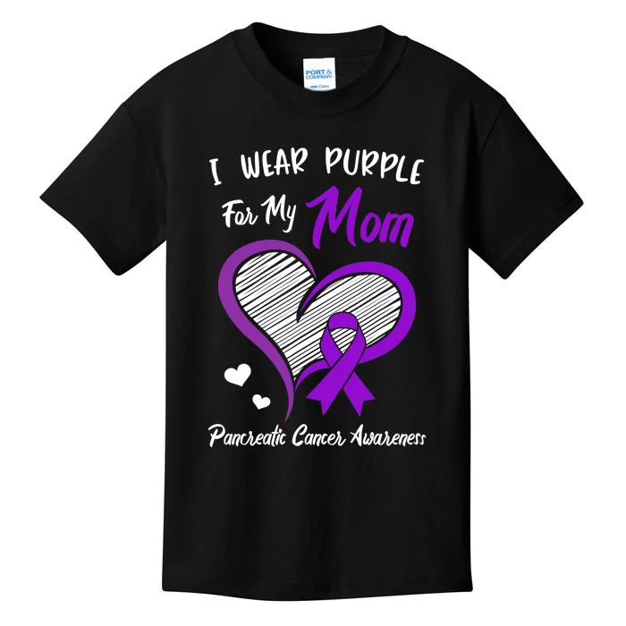 I Wear Purple For My Mom Pancreatic Cancer Awareness Cute Kids T-Shirt