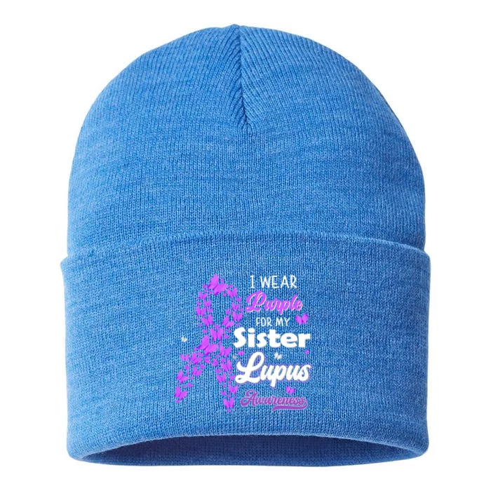 I Wear Purple For My Sister Lupus Awareness Great Gift Sustainable Knit Beanie