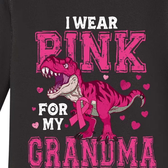 I Wear Pink For My Grandma Dinosaur Breast Cancer Awareness Baby Long Sleeve Bodysuit