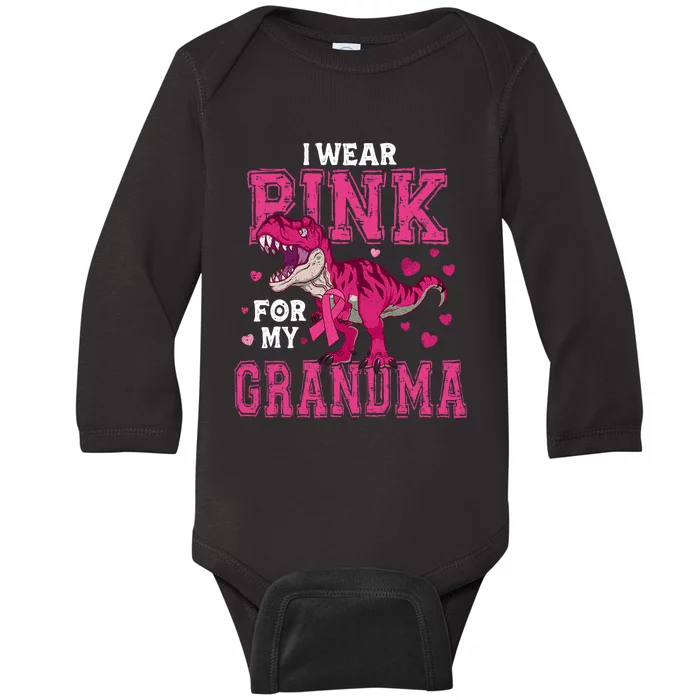 I Wear Pink For My Grandma Dinosaur Breast Cancer Awareness Baby Long Sleeve Bodysuit