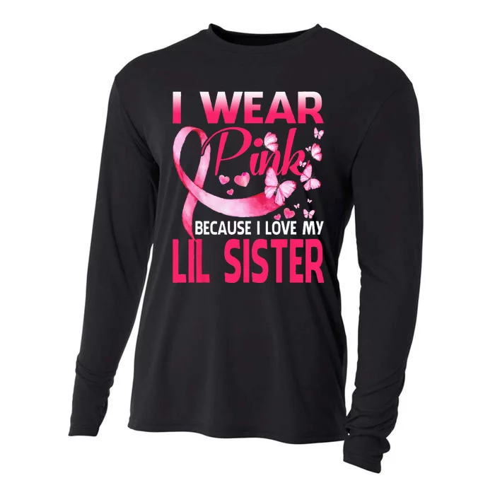 I Wear Pink For My Lil Sister Breast Cancer Awareness Cooling Performance Long Sleeve Crew