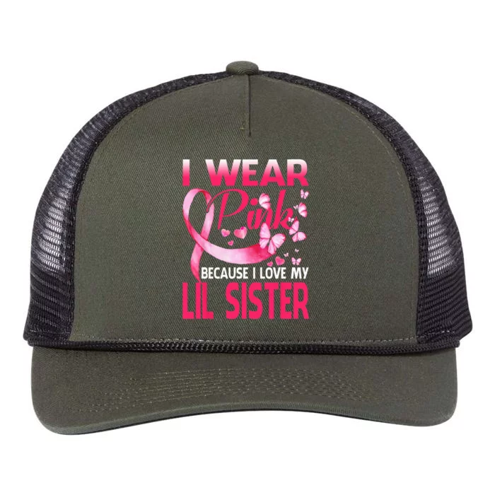 I Wear Pink For My Lil Sister Breast Cancer Awareness Retro Rope Trucker Hat Cap