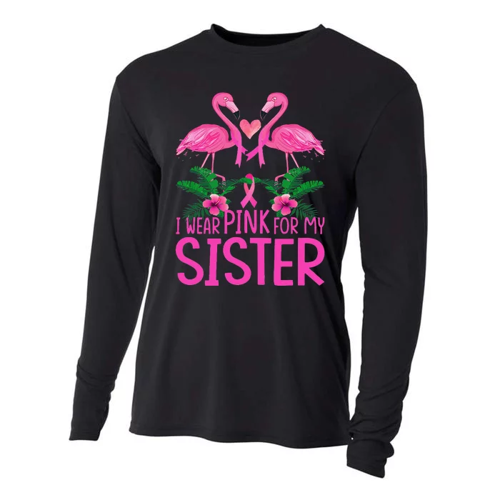 I Wear Pink For My Sister Breast Cancer Awareness Flamingo Cooling Performance Long Sleeve Crew