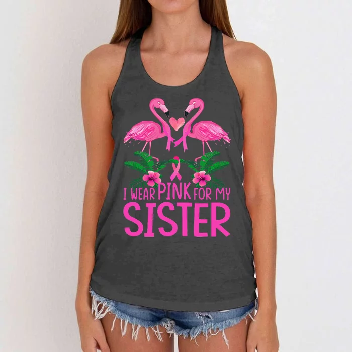 I Wear Pink For My Sister Breast Cancer Awareness Flamingo Women's Knotted Racerback Tank