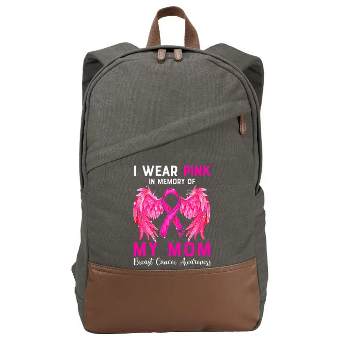 I Wear Pink My Mom Breast Cancer Awareness Angel Wings Cotton Canvas Backpack