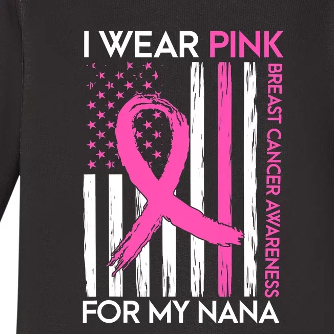 I Wear Pink For My Nana Grandma Breast Cancer Awareness Baby Long Sleeve Bodysuit