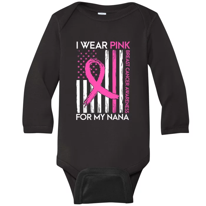 I Wear Pink For My Nana Grandma Breast Cancer Awareness Baby Long Sleeve Bodysuit