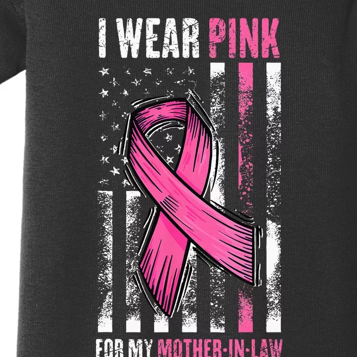 I Wear Pink For My Mother In Law Breast Cancer American Flag Baby Bodysuit