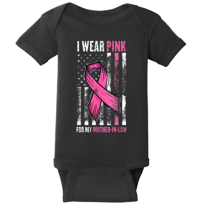 I Wear Pink For My Mother In Law Breast Cancer American Flag Baby Bodysuit