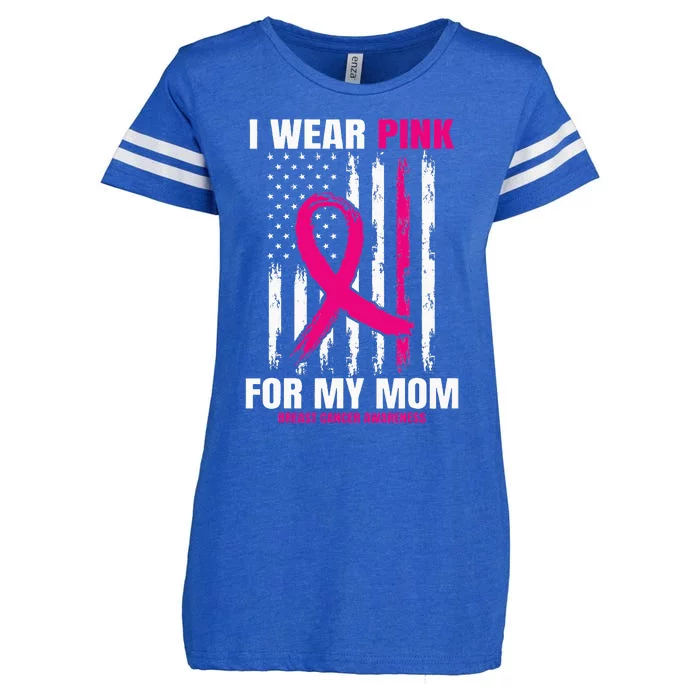 I Wear Pink For My Mom Breast Cancer Awareness American Flag Enza Ladies Jersey Football T-Shirt