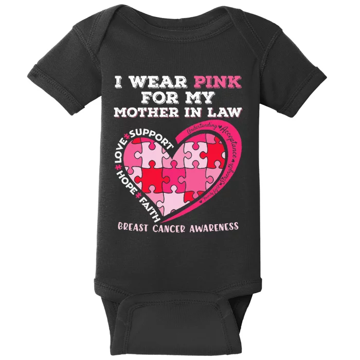 I Wear Pink For My Mother In Law Breast Cancer Support Baby Bodysuit