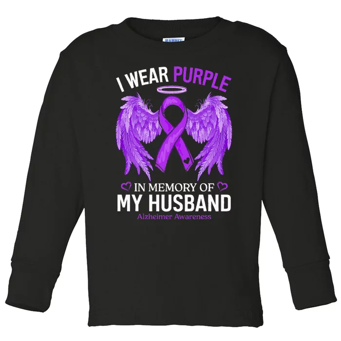 I Wear Purple In Memory Of My Husband Alzheimer Awareness Toddler Long Sleeve Shirt