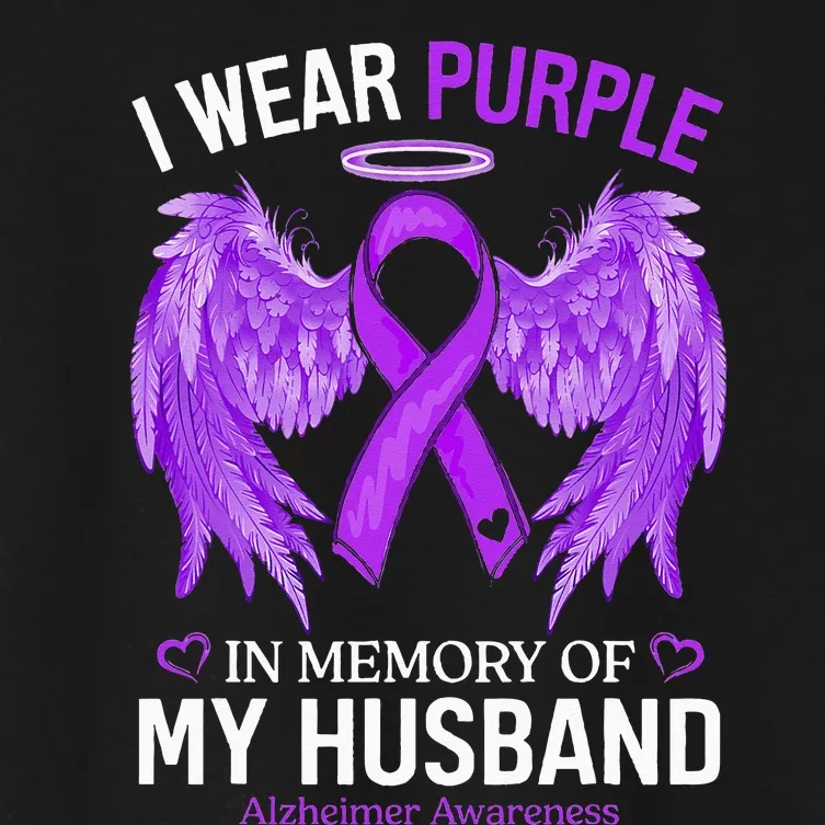 I Wear Purple In Memory Of My Husband Alzheimer Awareness Women's Crop Top Tee