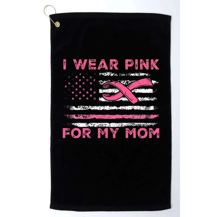 I Wear P.I.N.K For My Mom American Flag Breast Cancer Platinum Collection Golf Towel