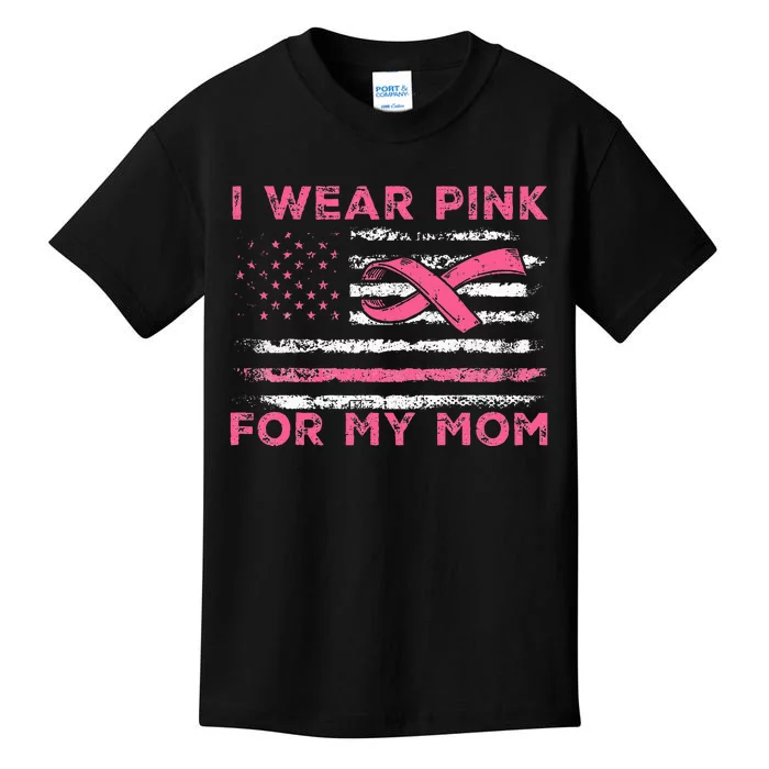 I Wear P.I.N.K For My Mom American Flag Breast Cancer Kids T-Shirt