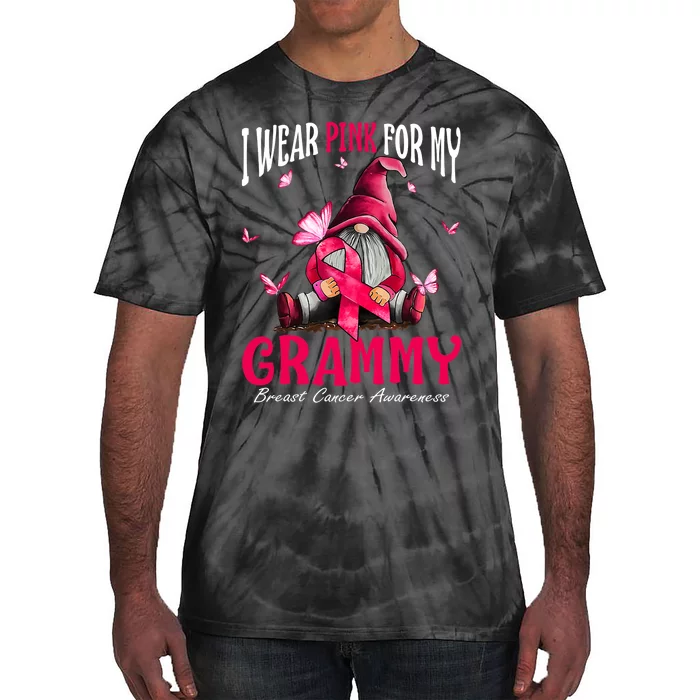 I Wear Pink For My Grammy Breast Cancer Awareness Gnomes Tie-Dye T-Shirt