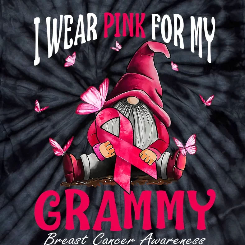 I Wear Pink For My Grammy Breast Cancer Awareness Gnomes Tie-Dye T-Shirt